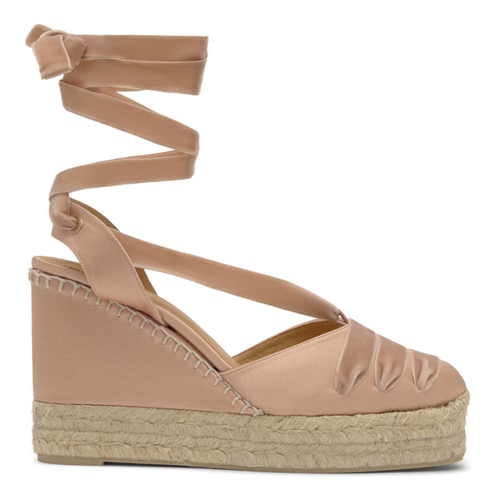 Alpargata de cuña Cersei en raso con doble plataforma