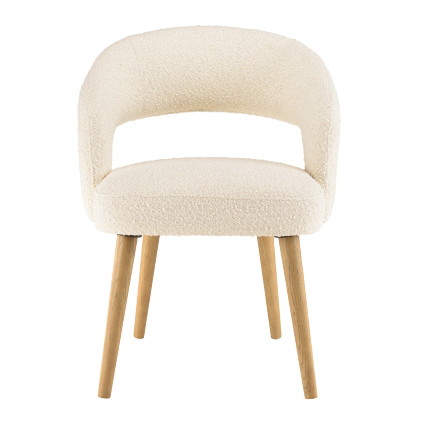 PIERRE - Chaise en tissu bouclette écru, dossier ouvert, pieds en bois