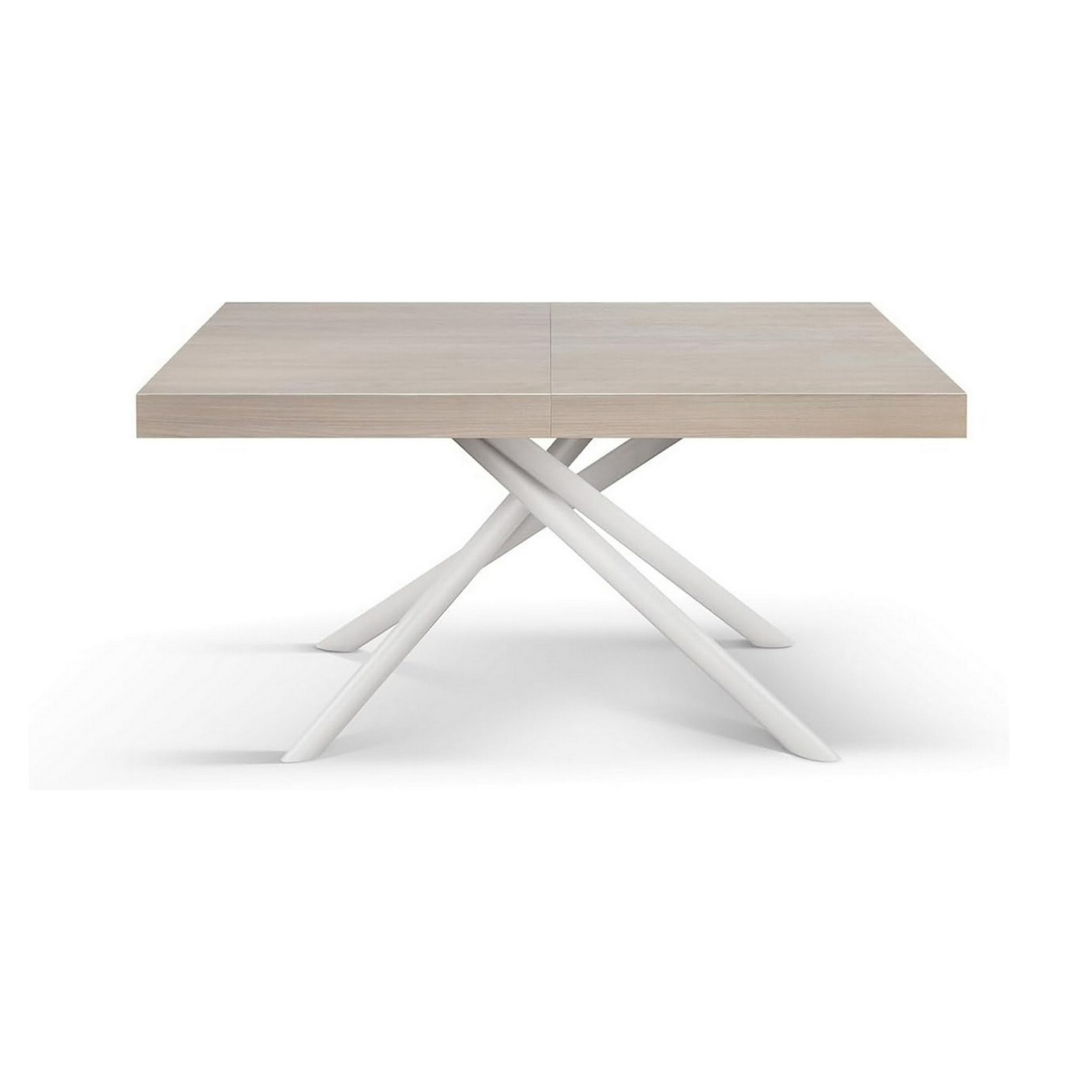 Tavolo CARRARA in legno, finitura olmo perla e base in metallo verniciato bianco, allungabile 140x90 cm - 220x90 cm