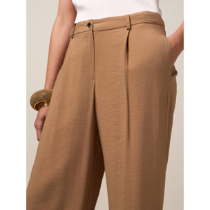 Oltre - Pantalones palazzo fluidos de mezcla de viscosa - Beige