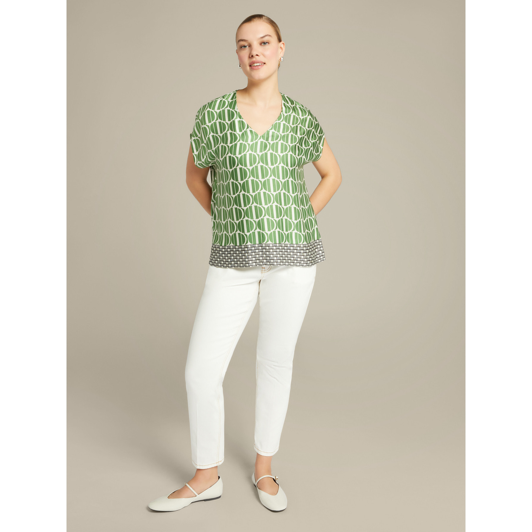 Elena Mirò - Blusa de raso estampado - Verde