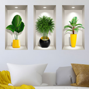 Stickers muraux 3D | Sticker Mural Autocollant effet 3D plantes tropicales - Stickers adhésifs 3D Chambre Salon Trompe l'oeil