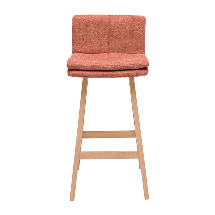 Tabouret de bar en tissu effet velours texturé terracotta et bois (lot de 2) JOAN