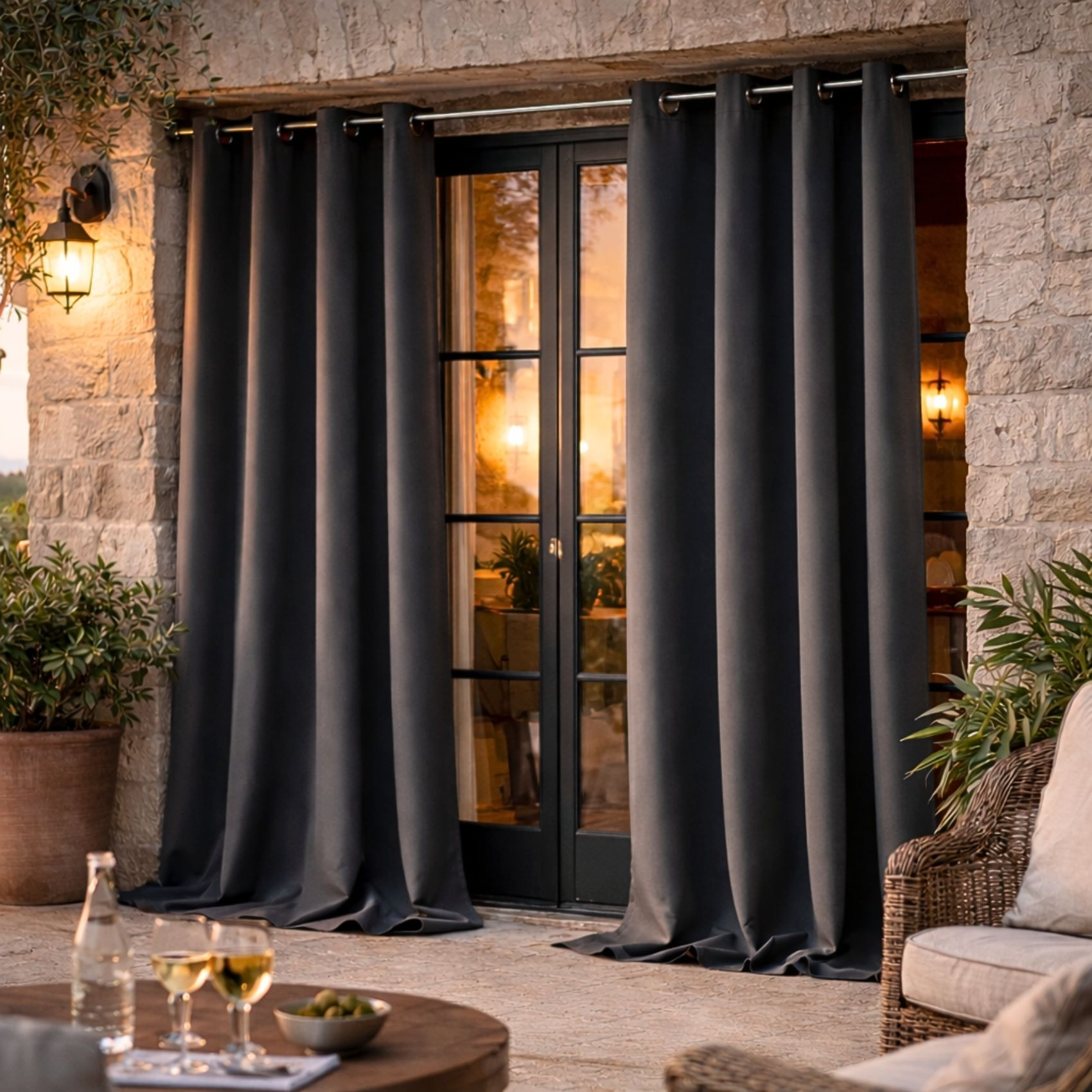 Rideau d'extérieur en tissu déperlant - Gris anthracite