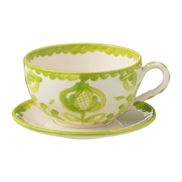 J-Line tasse + sous-tasse Granada - céramique - blanc/vert