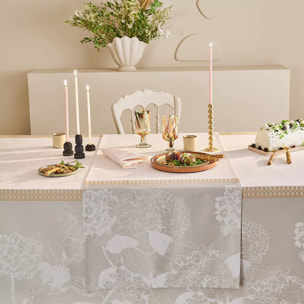 Chemin de table pur coton motif jacquard beige Mille hortensias naturel