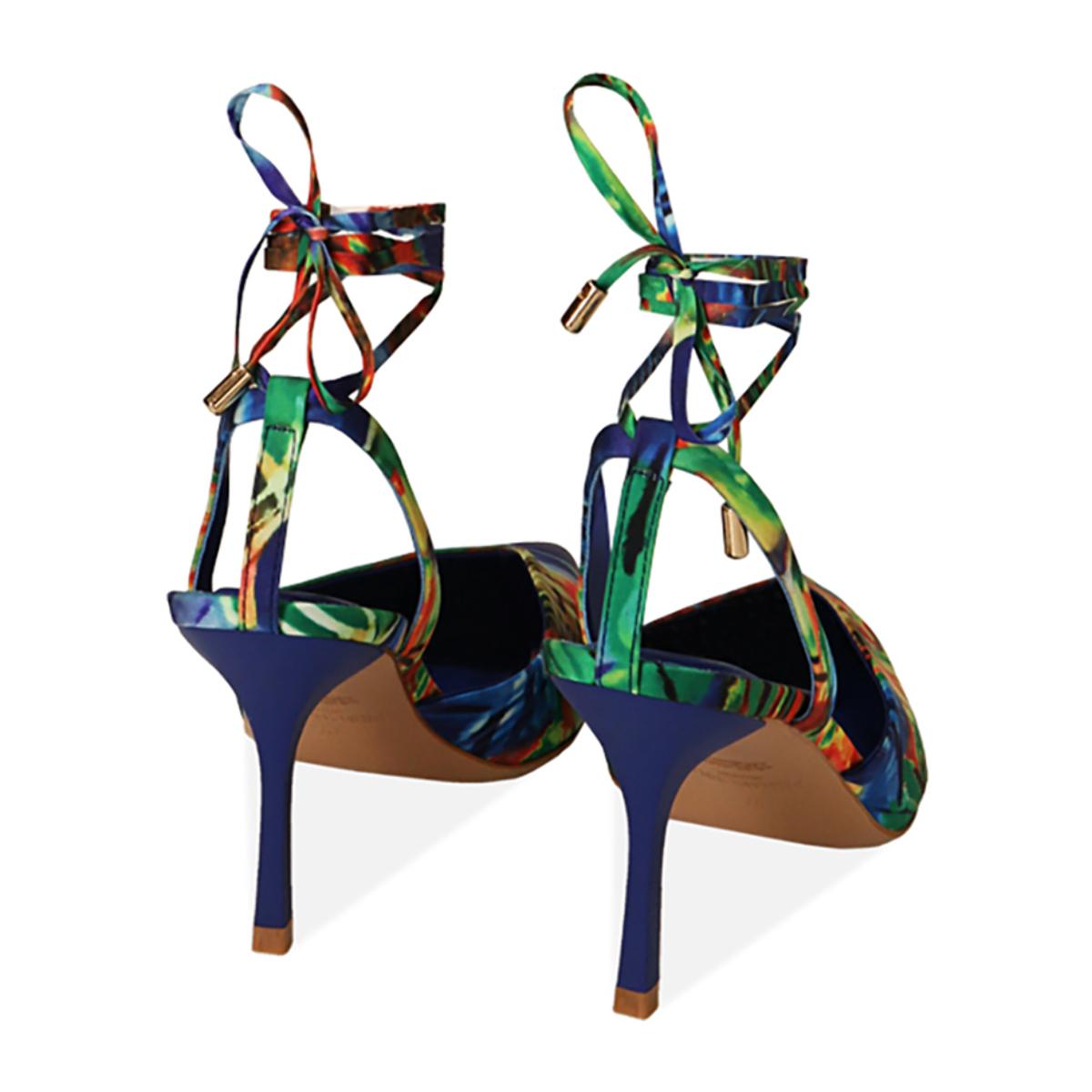 Décolleté slingback blu multicolor, tacco 8,5 cm