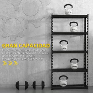 Estantería Metálica de 5 Niveles Estantería de Garaje de Acero Industrial Carga 750 kg con Estantes Ajustables 90x30x182 cm Negro