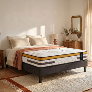 Ensemble Matelas Hybride Aubertin & Sommier Kit Tissu, Ressorts Ensachés & Mousse Hyper Soft, 24 cm, Soutien Ferme