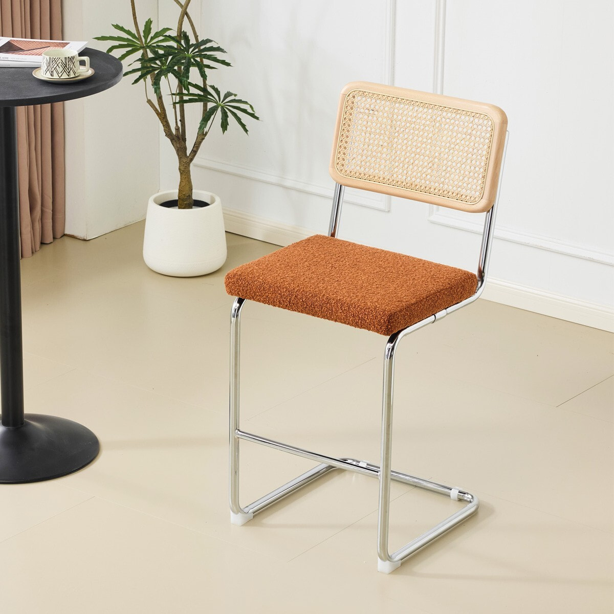 Lot de 2 tabourets de bar en cannage et tissu bouclé - MUSE