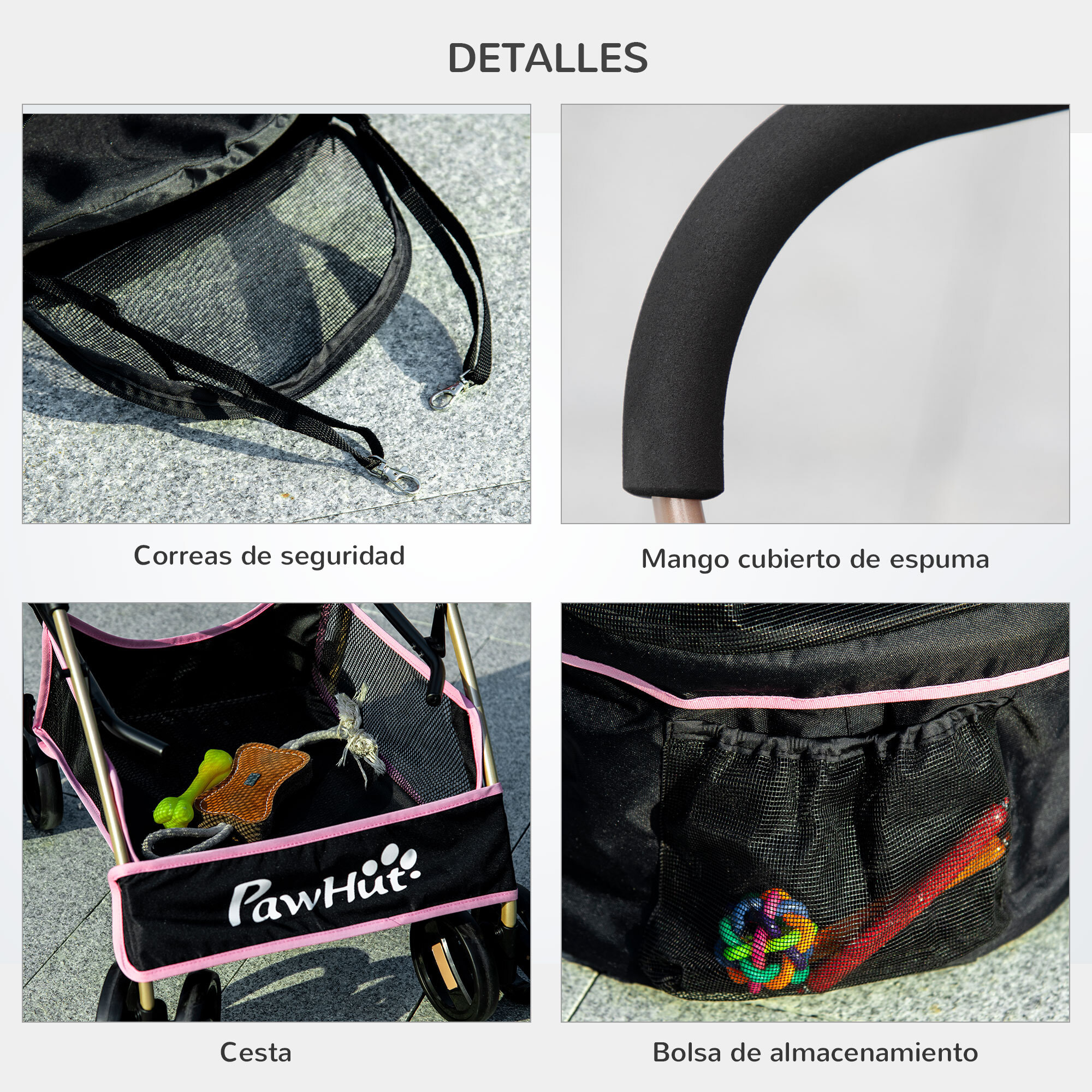 3 en 1 Cochecito para Mascotas Carrito para Perros y Gatos Desmontable Bolsa de Transporte Plegable con Cesta de Almacenaje y Frenos Tela Oxford 600D Carga 15 kg 82x49,5x98 cm Rosa