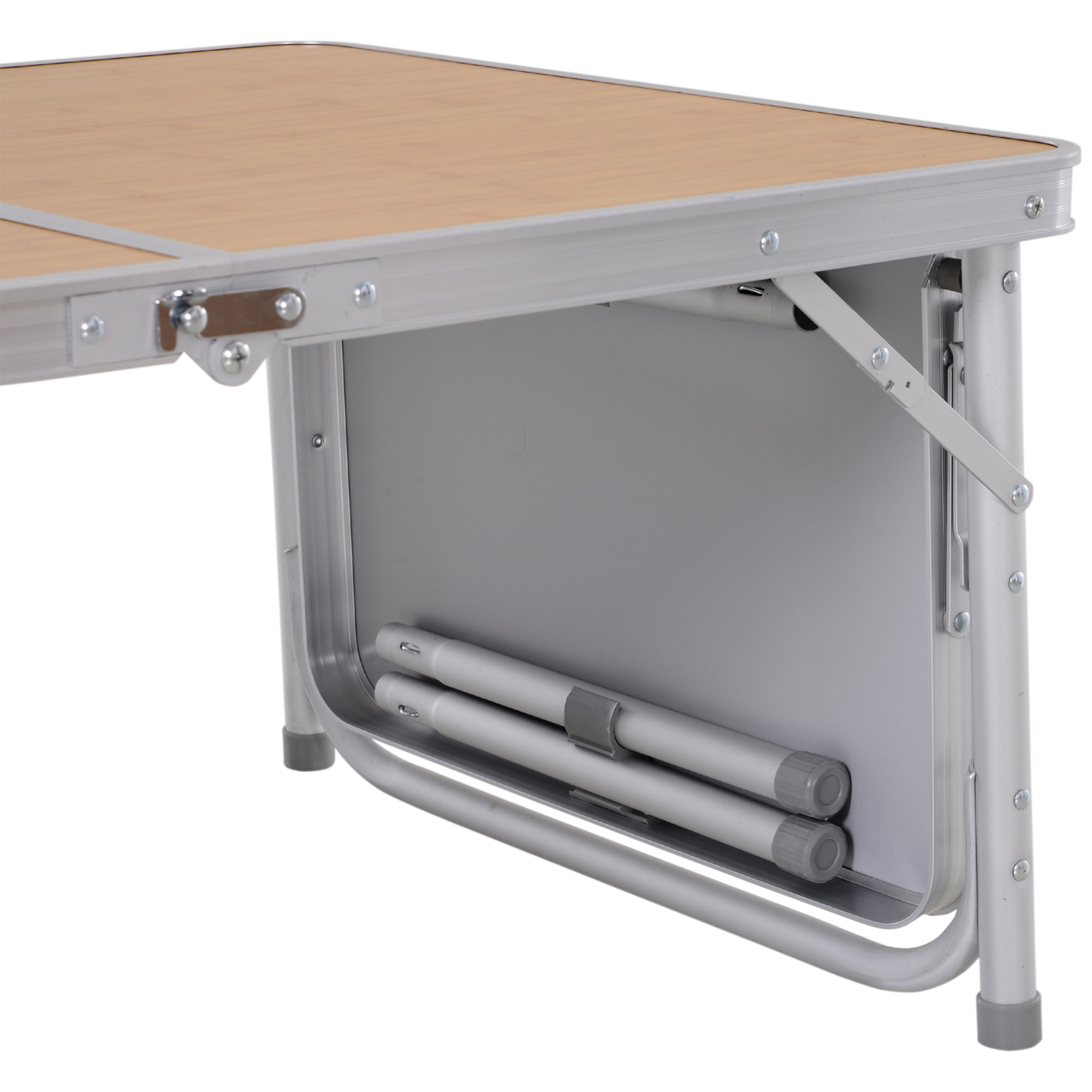 Table pliante table de camping table de jardin avec rallonge hauteur réglable aluminium MDF imitation bambou