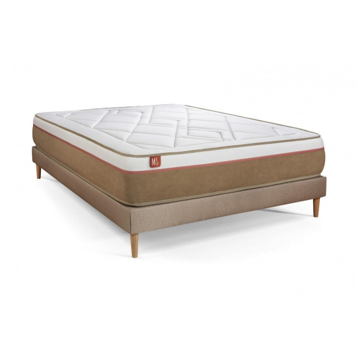 Pack matelas LE SOYEUX - Ressorts ensachés + Mémoire de forme BioVisco - Ep. 24 + sommier kit Beige