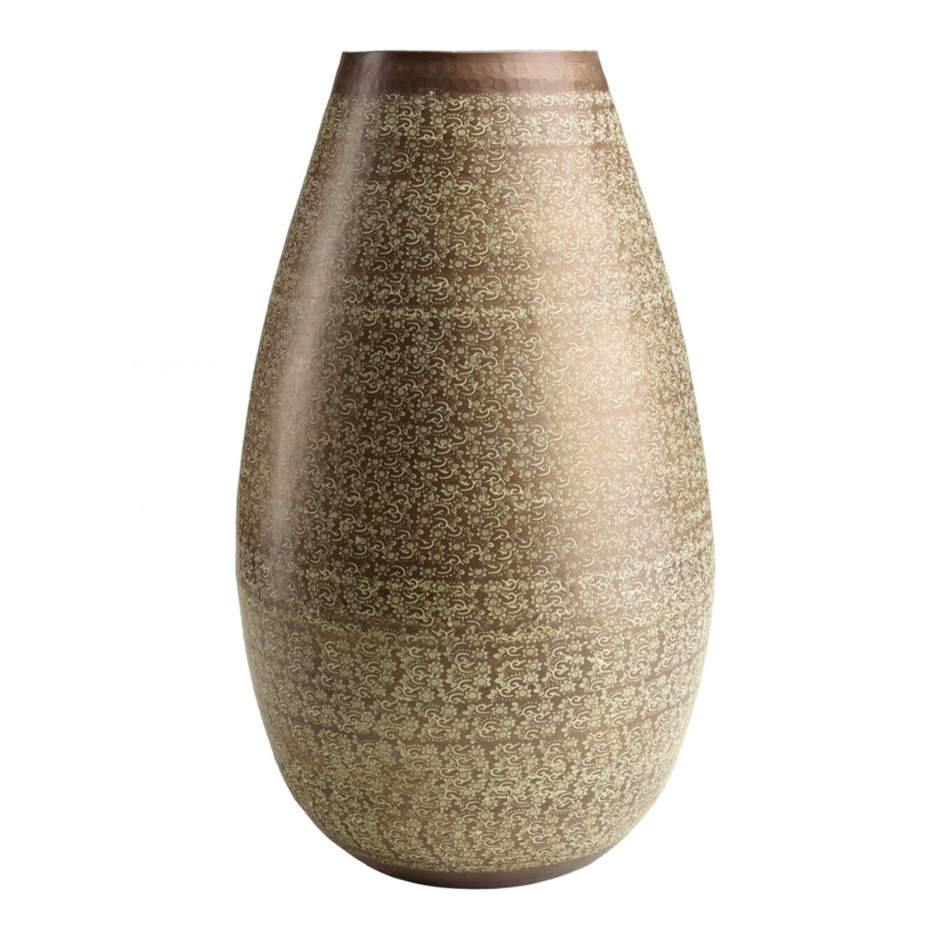 HONORE - Vase aluminium 40x70cm motifs arabesques fleuris vert vieilli