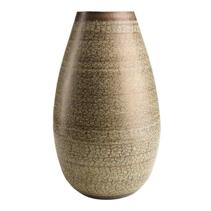 HONORE - Vase aluminium 40x70cm motifs arabesques fleuris vert vieilli