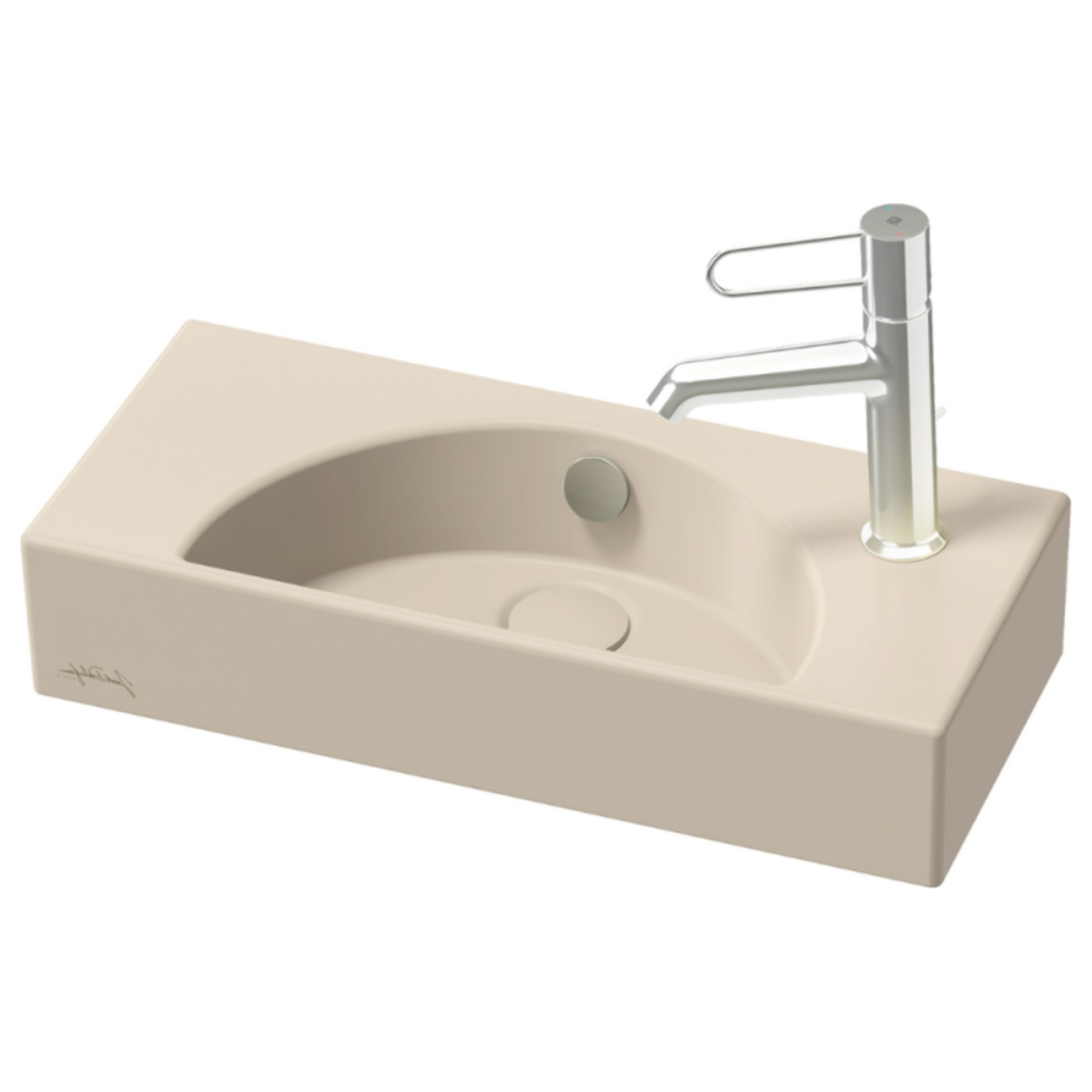 Lave-mains compact 50 cm Odéon Rive Gauche 1 trou de robinetterie à droite Argile satiné avec bonde