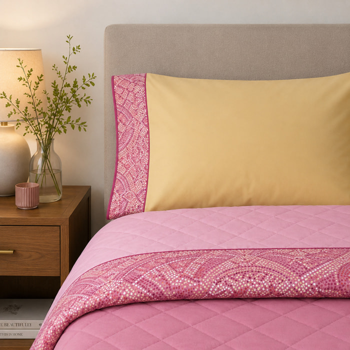 BASSETTI Completo letto in cotone Made in Italy_Matrimoniale_Mosaico Rosa