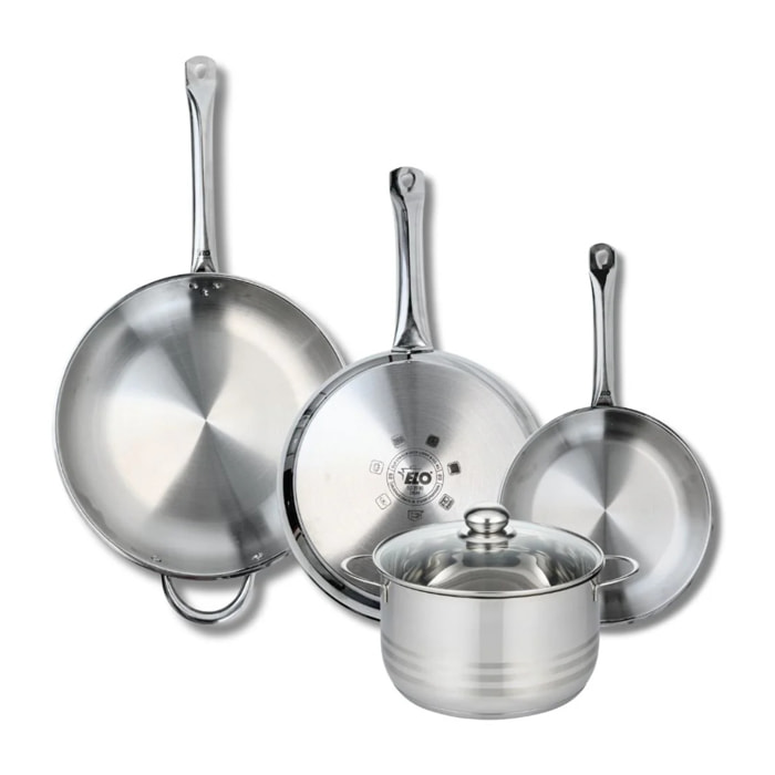 Ensemble de 3 Poêles de cuisson 24, 28 et 32 cm et 1 faitout 20 cm Elo Profi Brillant