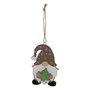 Lot de 3 sujets gnome cadeau bois H.10cm marron