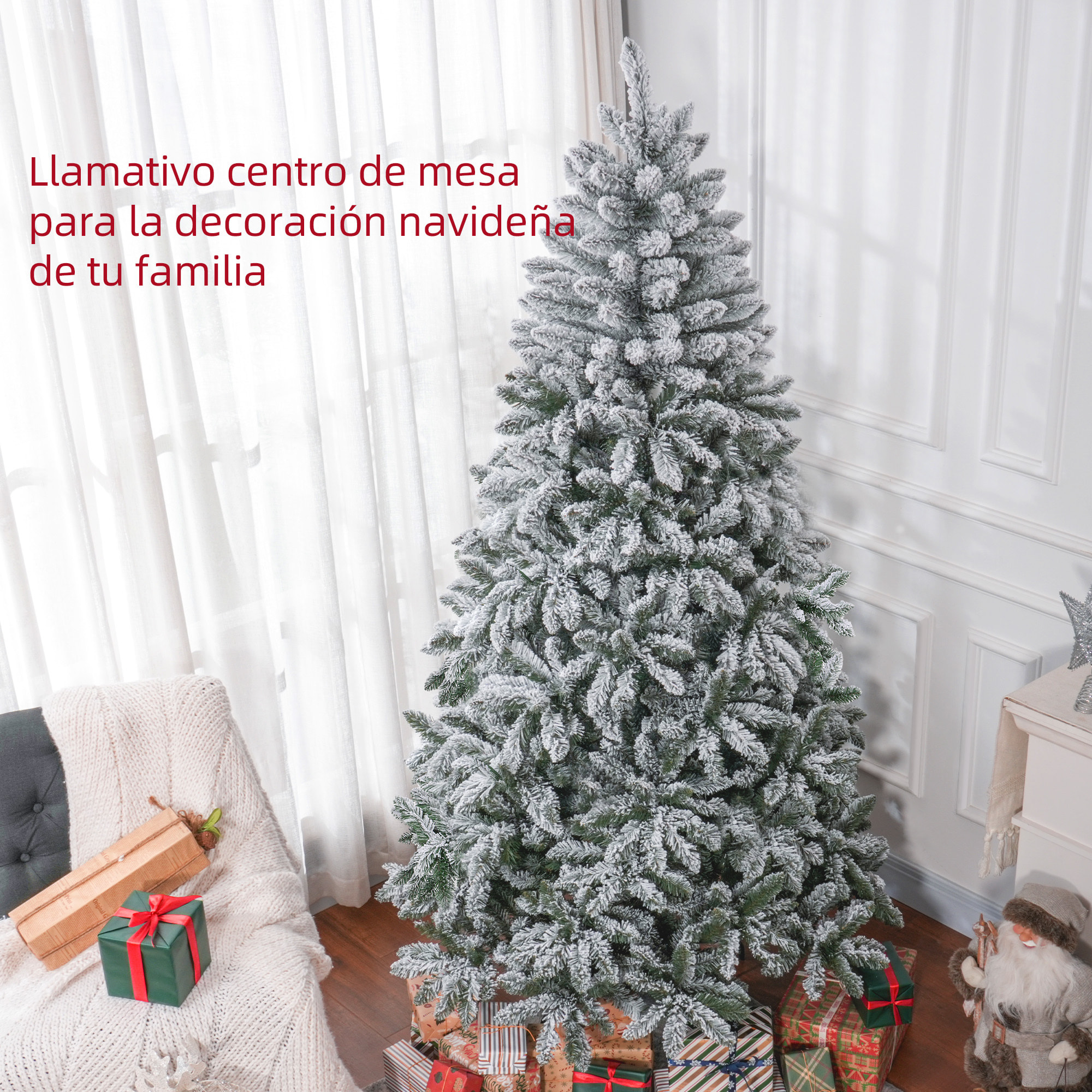 Árbol de Navidad 210 cm Árbol de Navidad Artificial Nevado con 1021 Ramas y Soporte de Metal Árbol Navideño para Salón Interior Verde