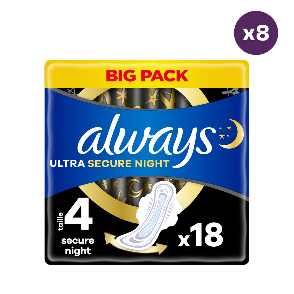 8x18 Serviettes Hygienique Always Ultra Secure Night