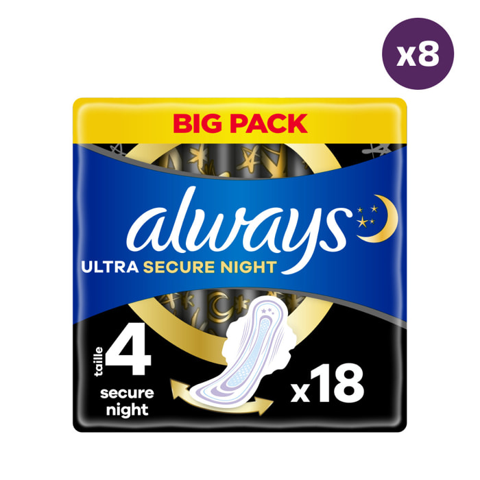 8x18 Serviettes Hygienique Always Ultra Secure Night