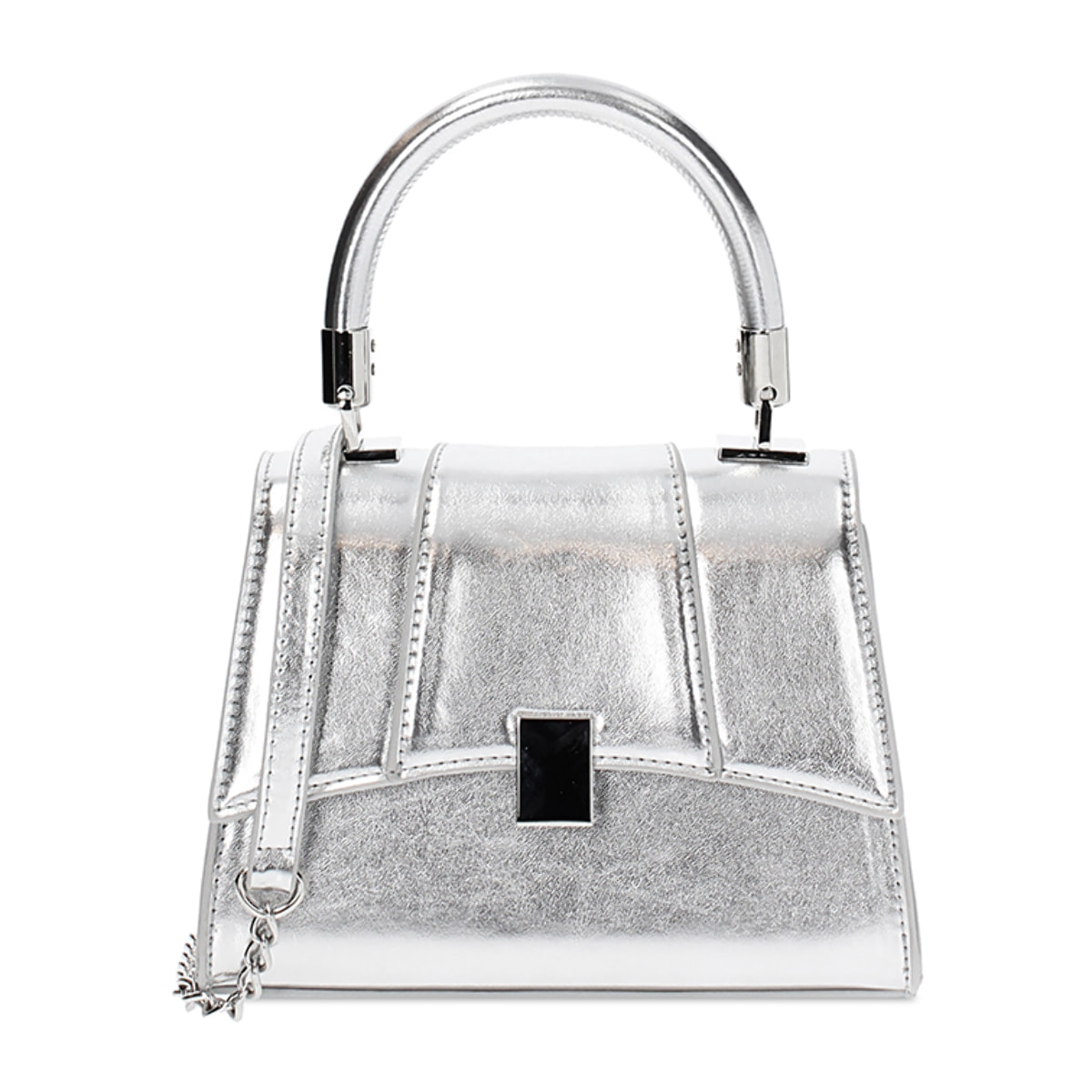 Mini bag donna argento in laminato a trapezio