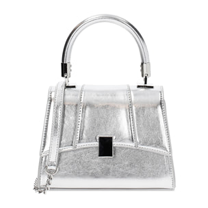 Mini bag donna argento in laminato a trapezio