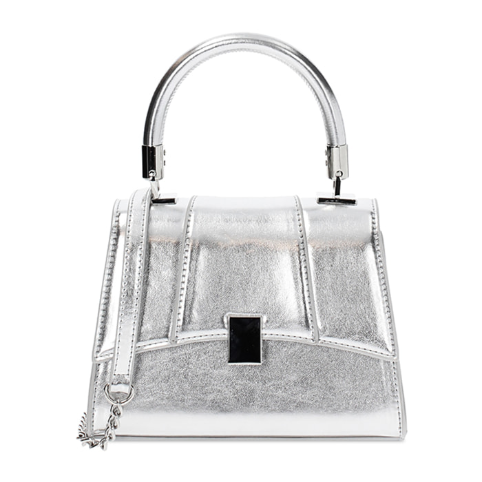 Mini bag donna argento in laminato a trapezio