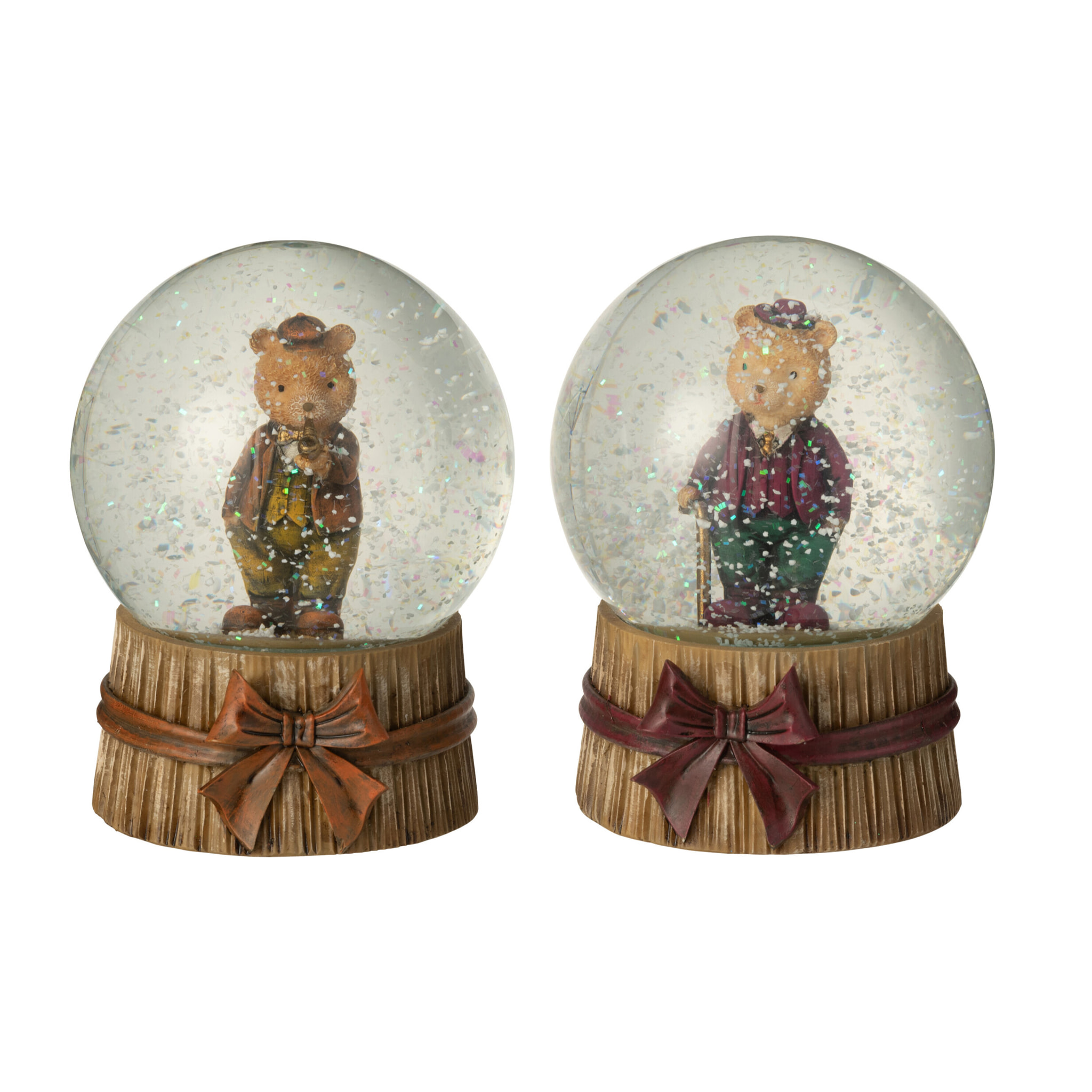 J-Line décoration Boule De Neige Ours - polyrésine - mix - 2 pièces