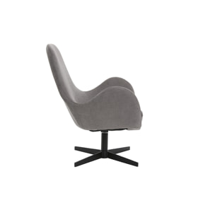 Fauteuil pivotant design en tissu effet velours gris et métal noir ANDY