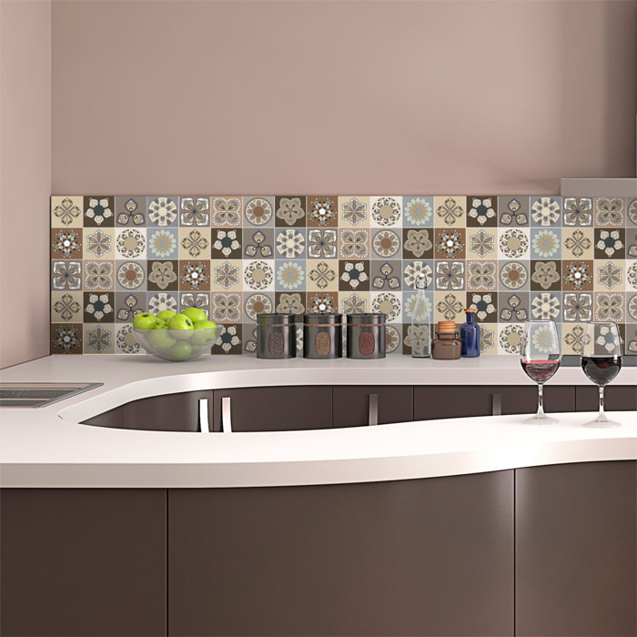 Stickers muraux - Sticker Mural Carrelage adhésif Cuisine Salle de Bain - 12 STICKERS CARREAUX DE CIMENT SALERNE