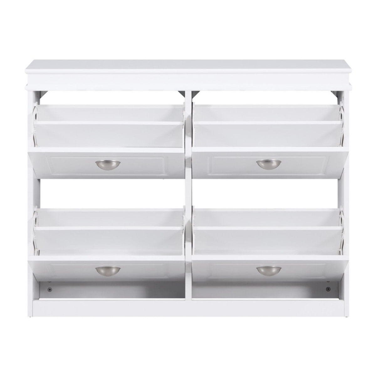 Scarpiera bianca 4 ribalte salvaspazio 105x24x82 cm con maniglie in alluminio- Vittoria