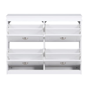 Scarpiera bianca 4 ribalte salvaspazio 105x24x82 cm con maniglie in alluminio- Vittoria