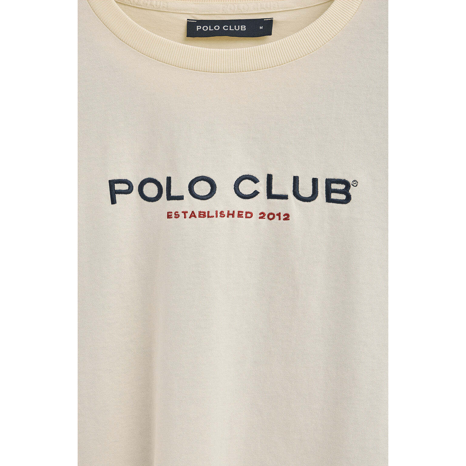 Maglietta ecrù a maniche lunghe con logo Established 2012 Polo Club