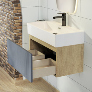 Ensemble de Salle de Bain Zel | Meuble Suspendu | 70 cm Bleu | Un Tiroir | Lavabo Encastré | Miroir non inclus | Meuble Monté | Alday