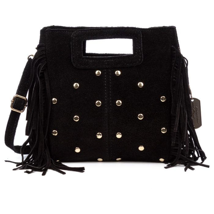 Barbata bolso bandolera mujer. Piel auténtica Gamuza con tachuelas decorativas.