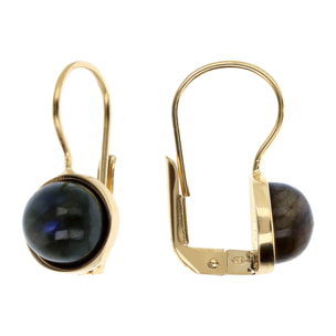 Orecchini Pendenti Piccoli con Pietra Naturale Tonda Labradorite in Argento 925 placcato Oro giallo 18Kt