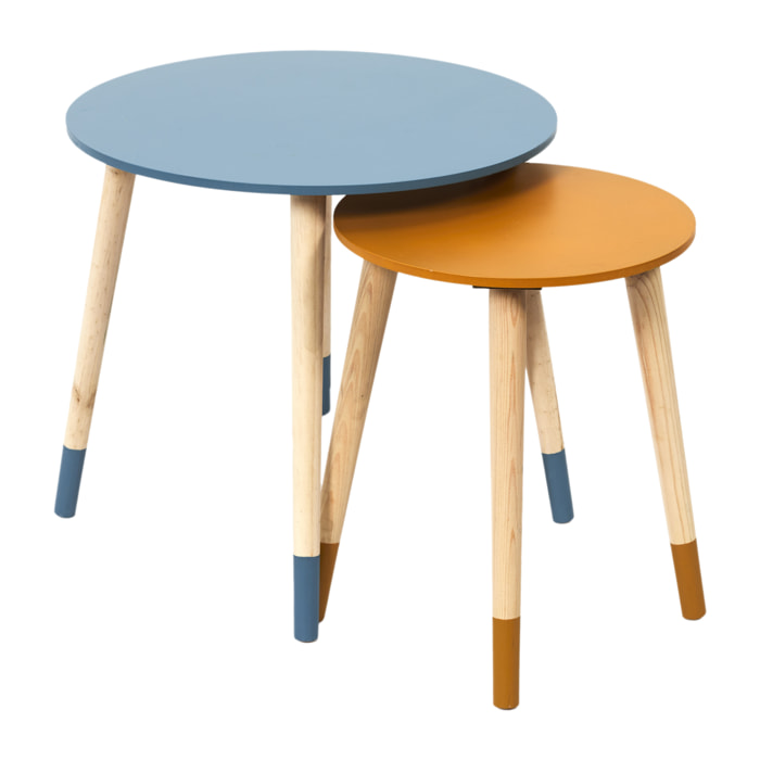 Table Gigogne Bicolore Bleu Jaune X2