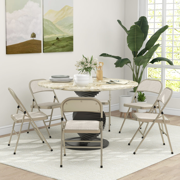 Lot de 6 chaises pliantes assise dossier rembourrés acier tissu toucher lin beige