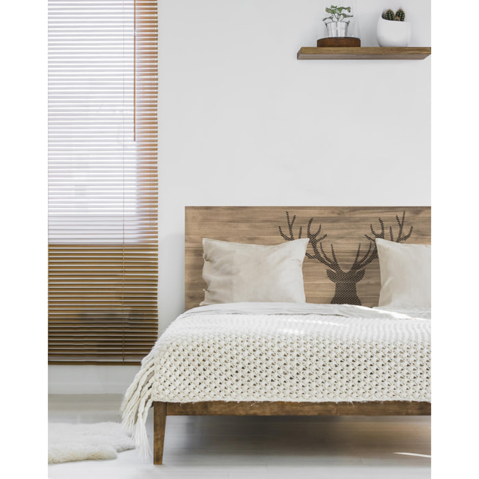 Tête de lit en bois massif imprimée d'un motif Renne en ton chêne foncé de différentes tailles