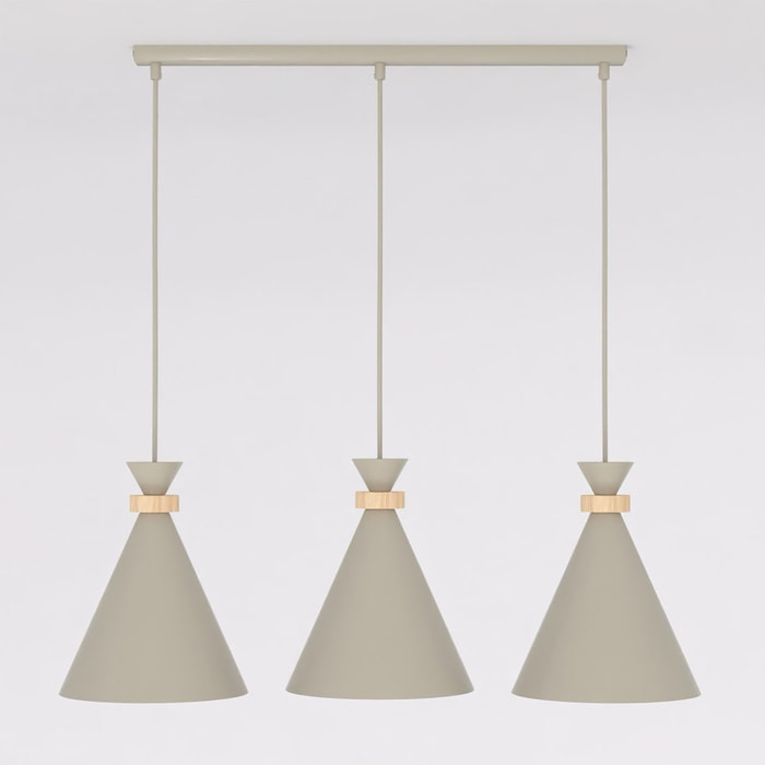 Lampada a sospensione ZERO in acciaio beige e legno