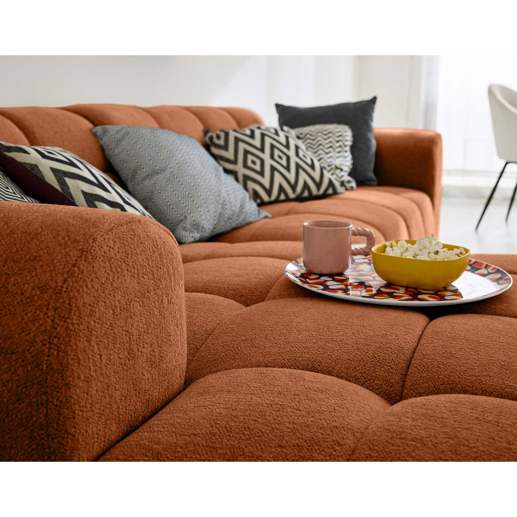 Ray - canapé d'angle gauche - 4 places - en tissu texturé - Rouille