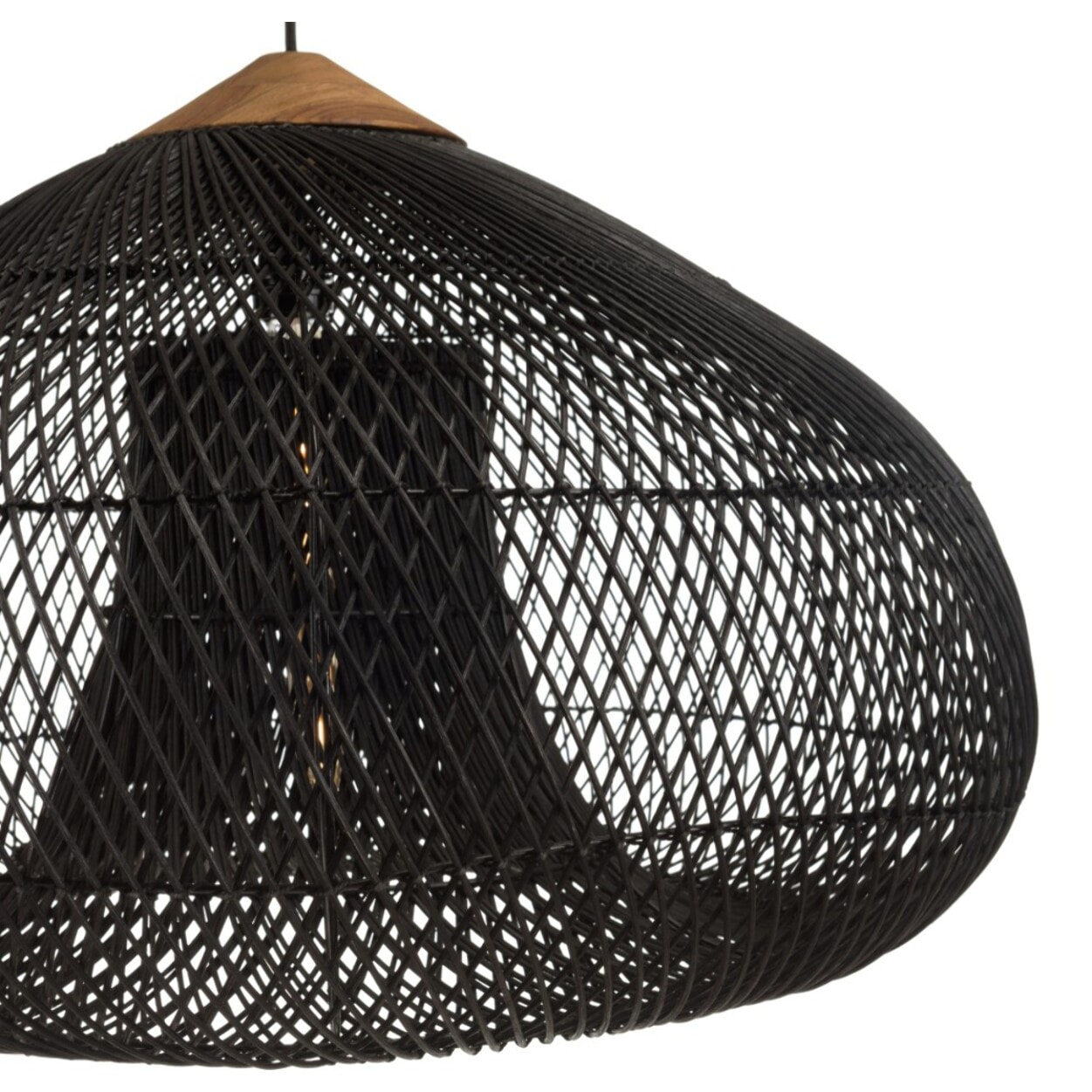 SIXTINE - Suspension 'entonnoir' 80x80cm rotin couleur noire/teck