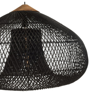 SIXTINE - Suspension 'entonnoir' 80x80cm rotin couleur noire/teck
