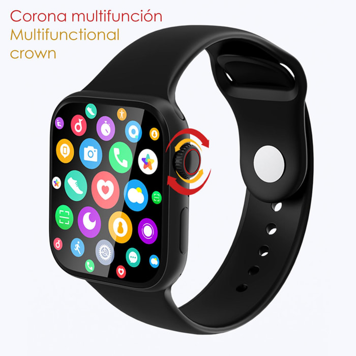 Smartwatch deportivo TK800. Modos deportivos, monitor cardiaco dinámico, tensión y oxígeno en sangre. Notificaciones de redes sociales.