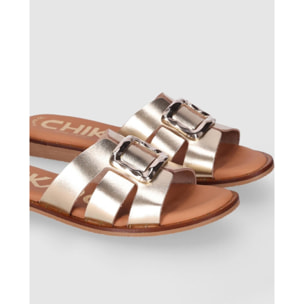 Sandalias de Piel - Platino - Tacón: 1 cm