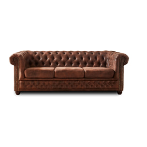 Winston - Canapé 3 places Chesterfield - style industriel - Marron