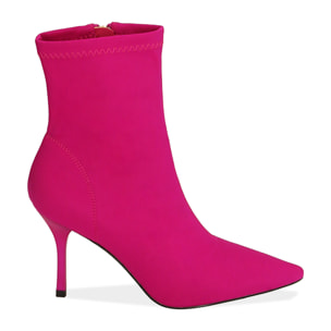 Botines fucsia en lycra, tacón 8,5 cm