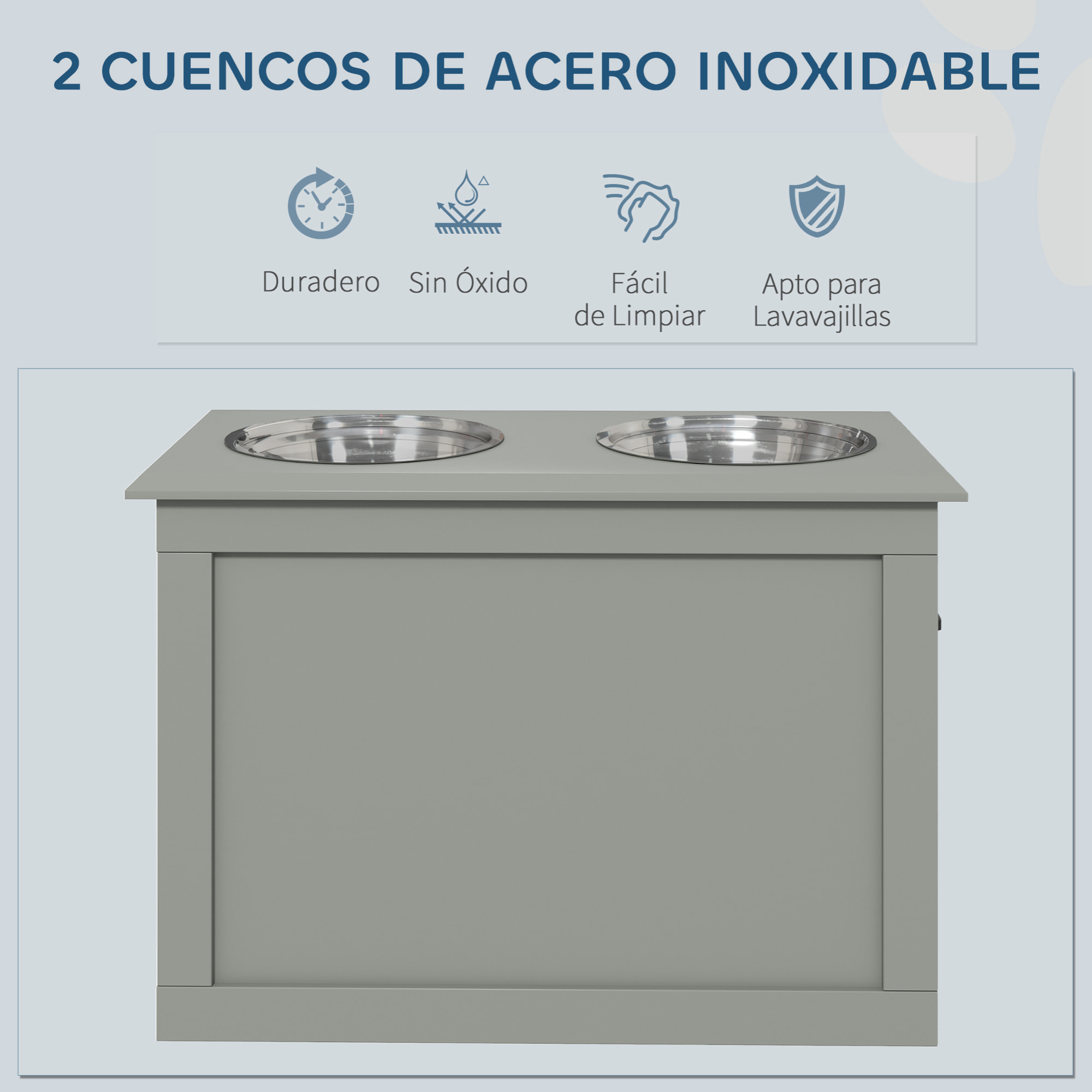 Comedero Perro Elevado con 2 Cuencos de Acero Inoxidable 2x2000 ml Comedero Elevado para Perros Grandes con Tapa Abatible y Almacenamiento Oculto Gris